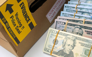 dollar bills in criminal investigation unit, conceptual image