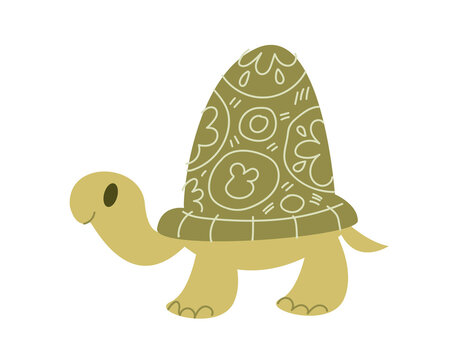 Turtle icon vector green. Isolated animals cartoon flat clip art