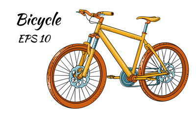 Bicycle. International Bicycle Day. Bicycle drawn in cartoon style.