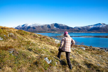 Obraz premium Out for a walk in great spring weather,Helgeland,Nordland county,Norway,scandinavia,Europe 