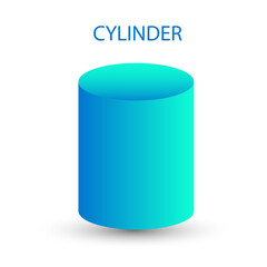 Vector blue cylinder with gradients and shadow for game, icon, package design, logo, mobile, ui, web, education. 3d cylinder on a white background. Pedestal template for your design. Geometric figures