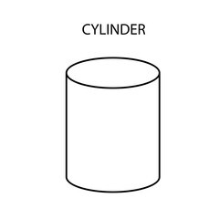 Vector black linear cylinder for game, icon, package design, logo, mobile, ui, web, education. Cylinder on a white background. Pedestal template for your design. Outline. Geometric figures.