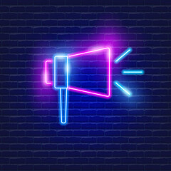Bullhorn neon icon. Loudspeaker glowing sign. Vector illustration for design website, advertising, promotion, banner. Notification system concept.