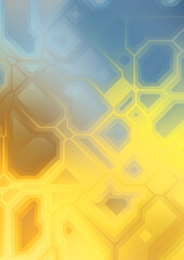 Layers of colorful and vibrant geometrical shapes. Digital illustration of a tech layout. Futuristic design template.