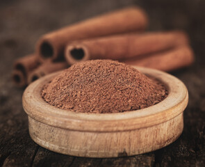 Fresh aromatic cinnamon with ground spice