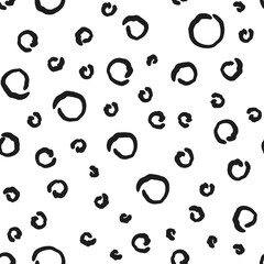 Doodle circles seamless pattern. Monochrome hand drawn texture background.