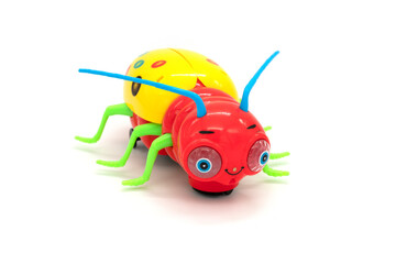 Colorful bug insect toy on white background.