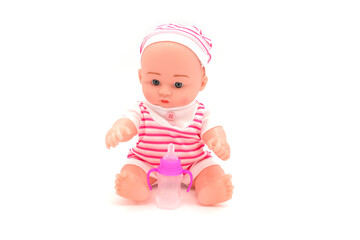 New born doll isolated on white background.