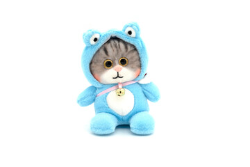 Stuffed toy cat isolated on white.