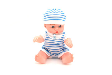 New born doll isolated on white background.