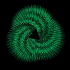 patterns and 3D designs based on a single low order mobius ring in shades of emerald green on a black background