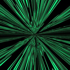 patterns and 3D designs based on a single low order mobius ring in shades of emerald green on a black background to vanishing point