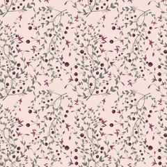 Seamless botanical light pattern with marsh cranberry branches