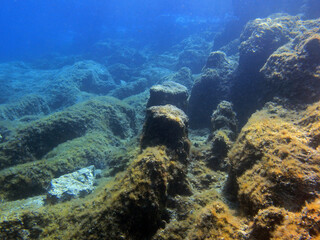 Underwater landscape - rock formations in Adriatic sea near Hvar island, Croatia - obrazy, fototapety, plakaty