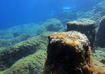 Underwater landscape - rock formations in Adriatic sea near Hvar island, Croatia