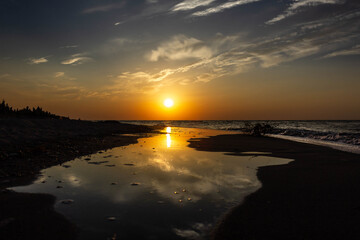 Sunset, sunrise on the calm sea