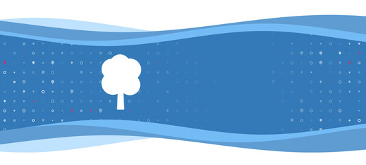 Naklejka premium Blue wavy banner with a white tree symbol on the left. On the background there are small white shapes, some are highlighted in red. There is an empty space for text on the right side