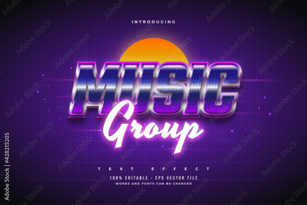 Wall mural editable text effect in colorful music style and glowing neon effect