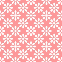 Seamless white and pink vector pattern with decorative tile print on pink background