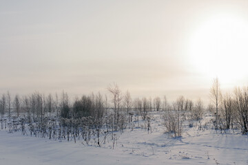 Road through snowy winter fields