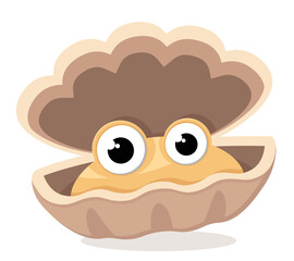 A clam with eyes in an open shell. The character
