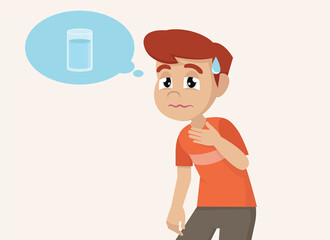 happy cute kid boy feels so thirsty