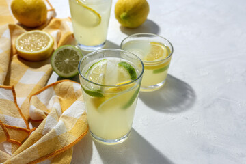 Refreshing homemade lemonade with ice and mint