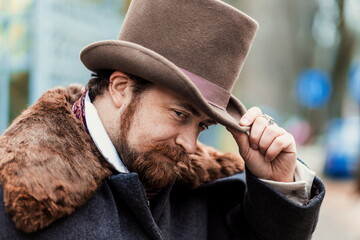 Man in Suit & Bowler Hat. Elegant man of the nineteenth century.