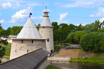 View of the towers of the Pskov Kremlin, Pskov, Russia