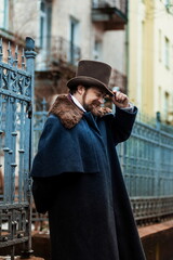 Man in Suit & Bowler Hat. Elegant man of the nineteenth century.