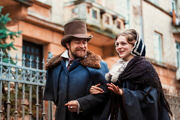 Old victorian style fashion couple