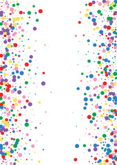 Blue Circle Graphic Illustration. Dot Sale Texture. Orange Falling Round. Multicolored Colorful Confetti Background.