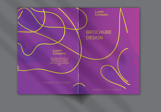 Brochure Cover Layout with Abstract Gradient Wavy Shapes and Lines