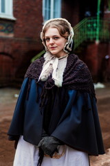 Young woman in vintage dress late 19th century 