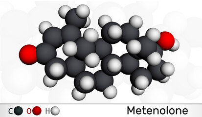 Metenolone, methenolone molecule. It is androgen, anabolic steroid. Molecular model. 3D rendering