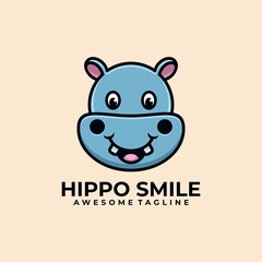 Hippo cartoon illustration logo design vector