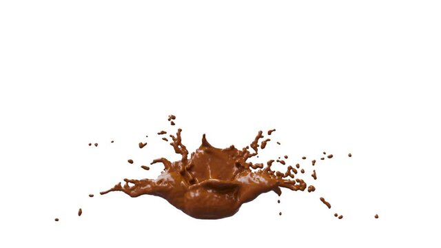 Chocolate splash with droplets on black background. 3d illustration.