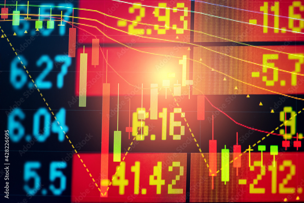 Poster financial data in term of a digital prices on led display. a number of daily market price and quotat