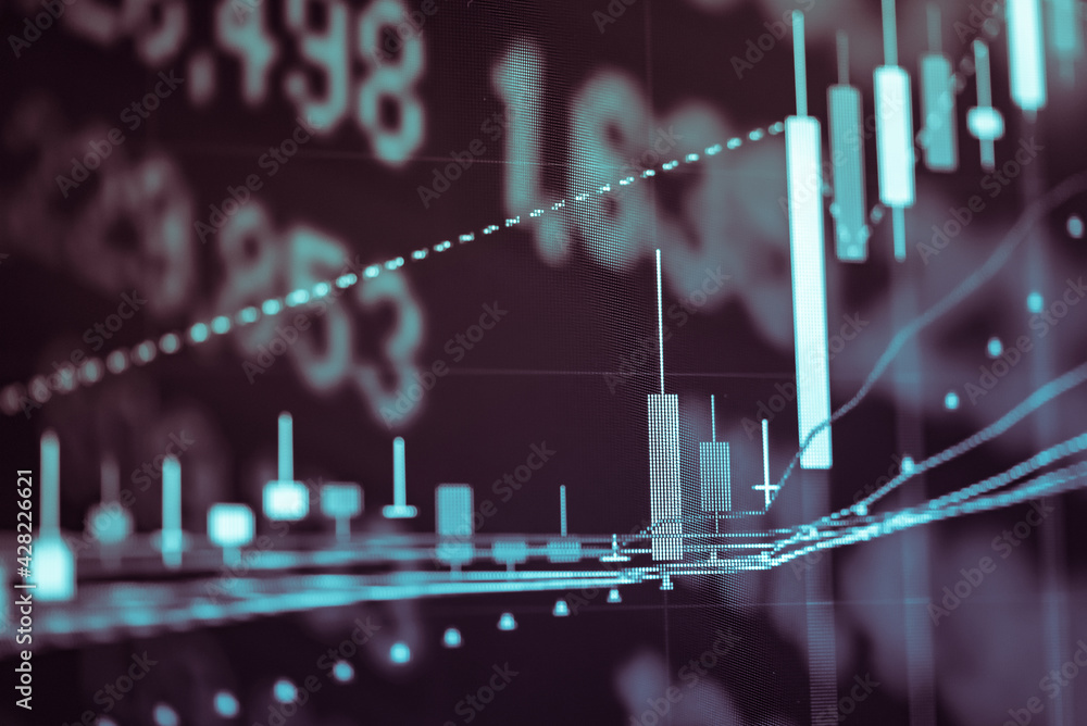 Poster financial data in term of a digital prices on led display. a number of daily market price and quotat