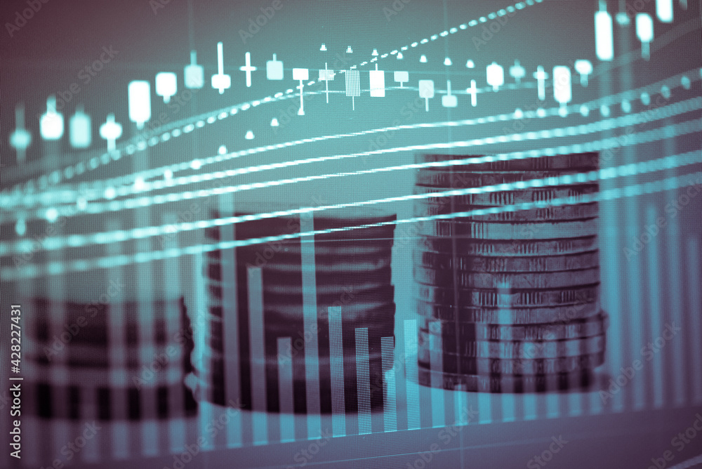 Poster financial data in term of a digital prices on led display. a number of daily market price and quotat