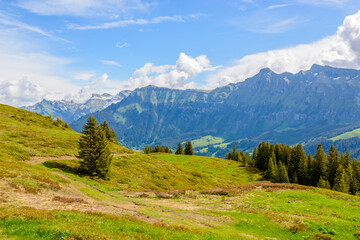 Crossing the Alps. Hiking trail in the Alps.
