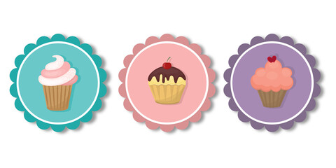 3 cakes in a frame, sticker, logo