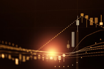 Financial data in term of a digital prices on LED display. A number of daily market price and quotation of prices chart to represent candle stick tracking in Forex trading.	