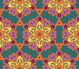 Abstract colorful doodle flower seamless pattern. Floral background. Mosaic, tile of thin line ornament.