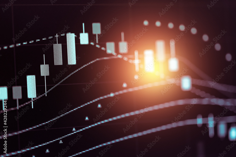 Poster financial data in term of a digital prices on led display. a number of daily market price and quotat