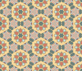 Abstract colorful doodle flower seamless pattern. Floral background. Mosaic, tile of thin line ornament.