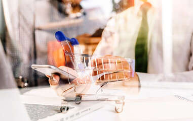 Business woman start up small business entrepreneur SME success .freelance woman working at home with Online Parcel delivery. SME and packaging deliveryconcept