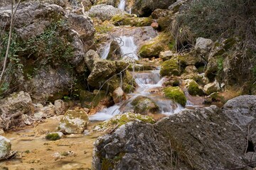 Waterfall at the birth of the Mundo River on Riopar, Albacete, Spain