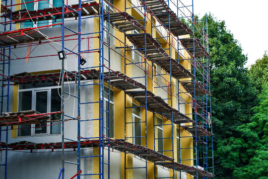 Insulating and repair works on the school building. Improving energy efficiency. Selective focus. 