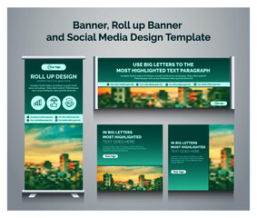 Roll up banner, banner and social media design template